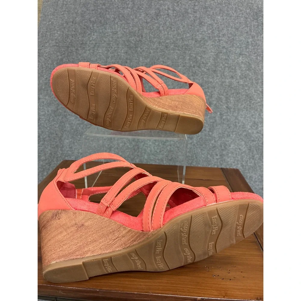 Easy Street Unity Coral Beaded Wedge Sandals Strappy Gladiator 7.5M NEW